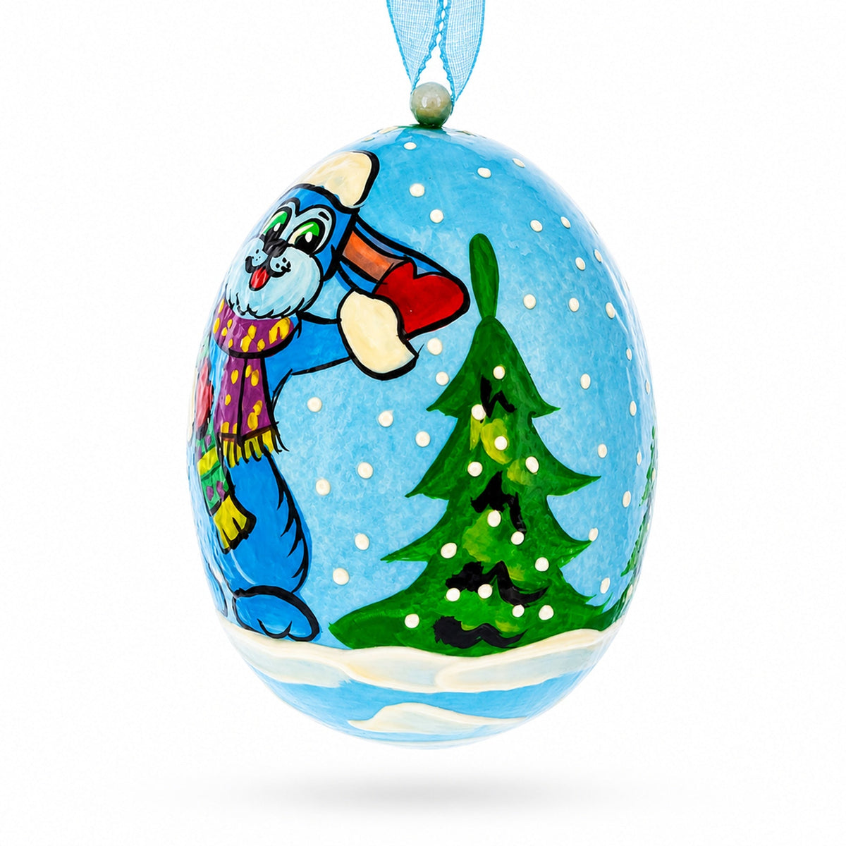 Bunny with Present Wooden Christmas Ornament
