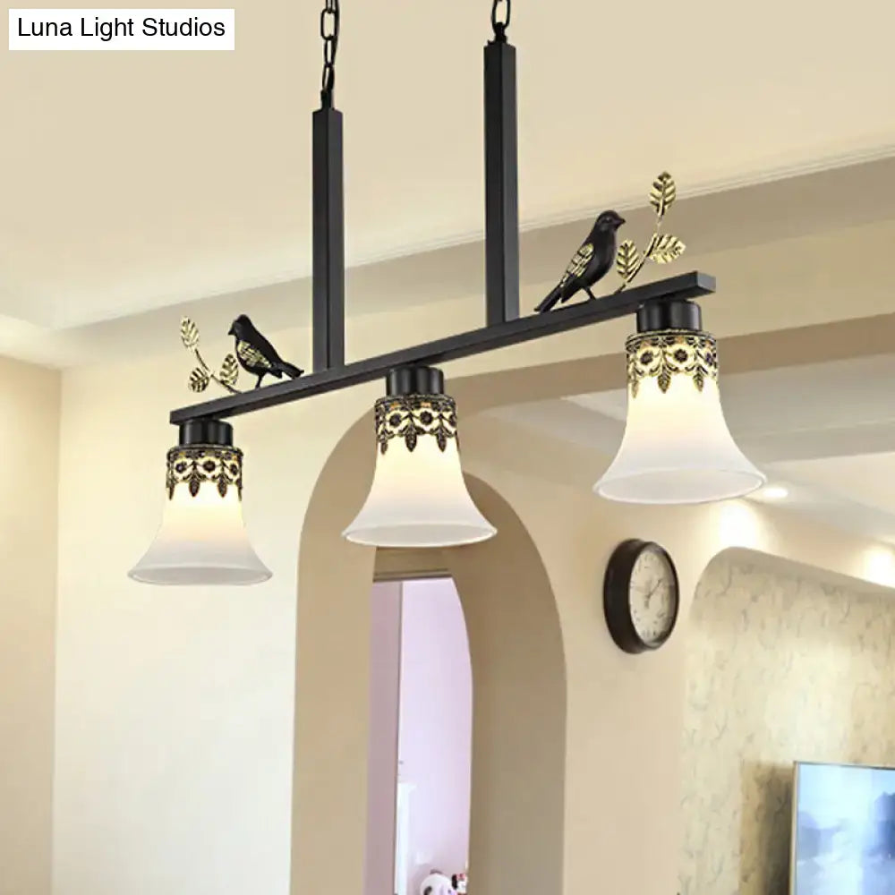 Ornate black & gold bird island pendant light dining room