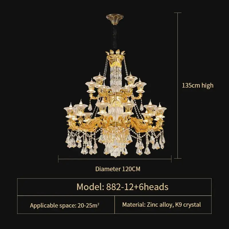 Ornate gold crystal chandelier for living room luxury