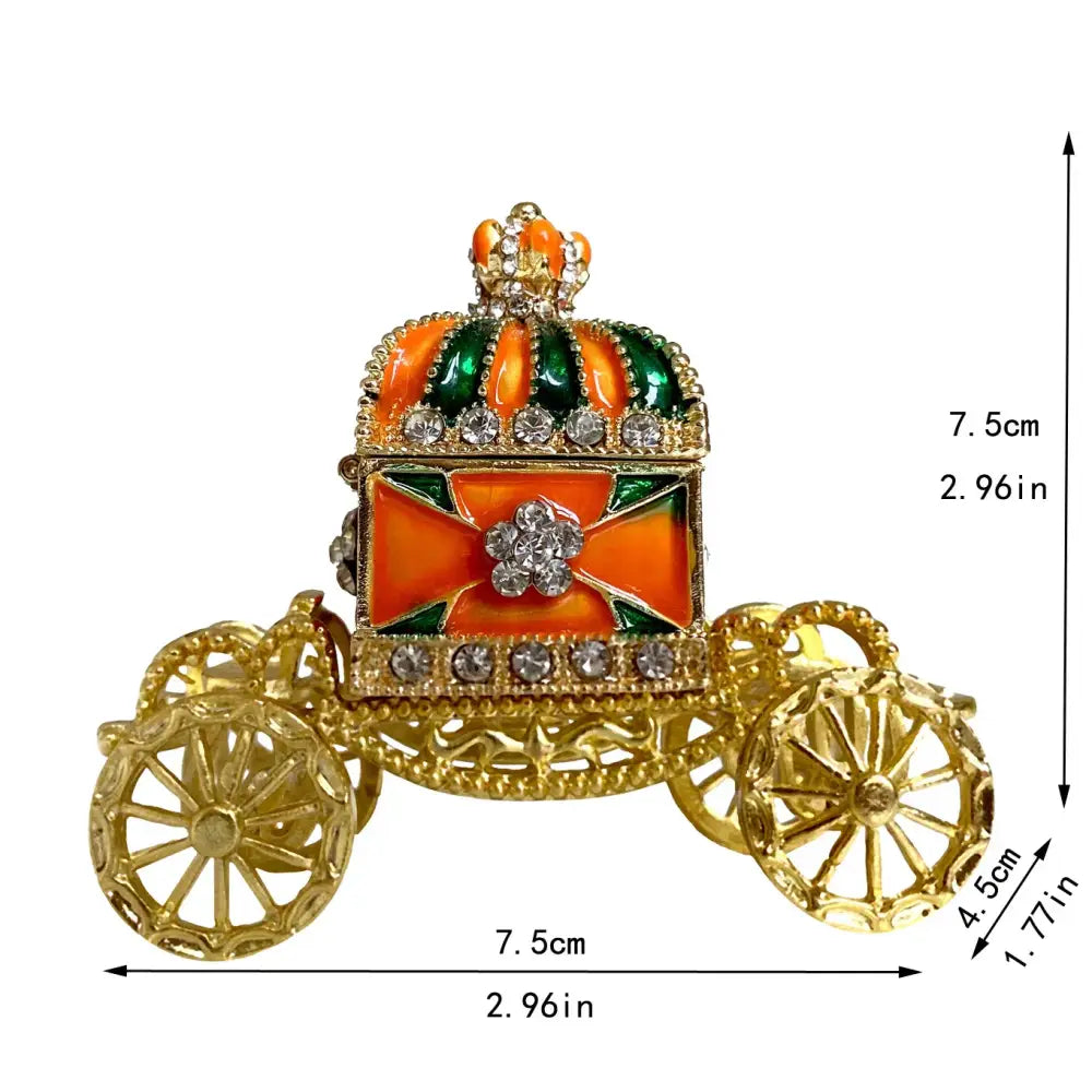 Ornate gold enamel crown jewelry box carriage bedroom decor