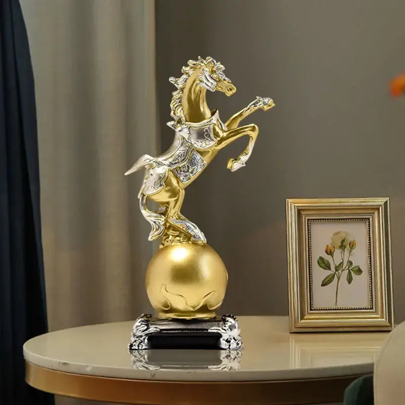 Ornate gold & silver decorbites golden horse sculpture living room