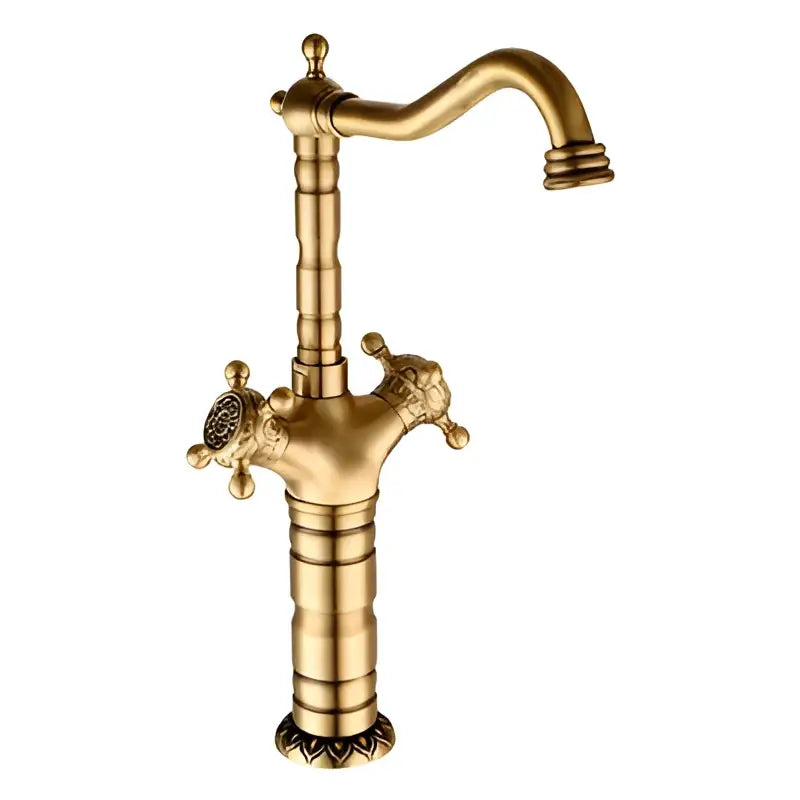 Ornate golden brass carved bathroom faucet hot and cold mixer tap