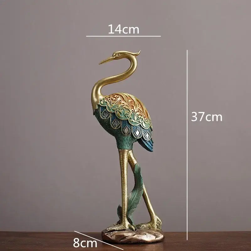 Ornate teal & gold crane bird sculpture living room decor