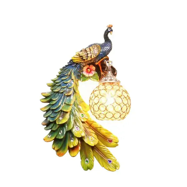 Ornate white gold peacock crystal wall lamp bedroom sconce pair