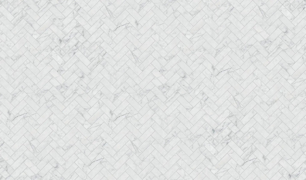 Charme Evo Michelangelo Extra White Herringbone Marble Look Porcelain Mosaics 12x12