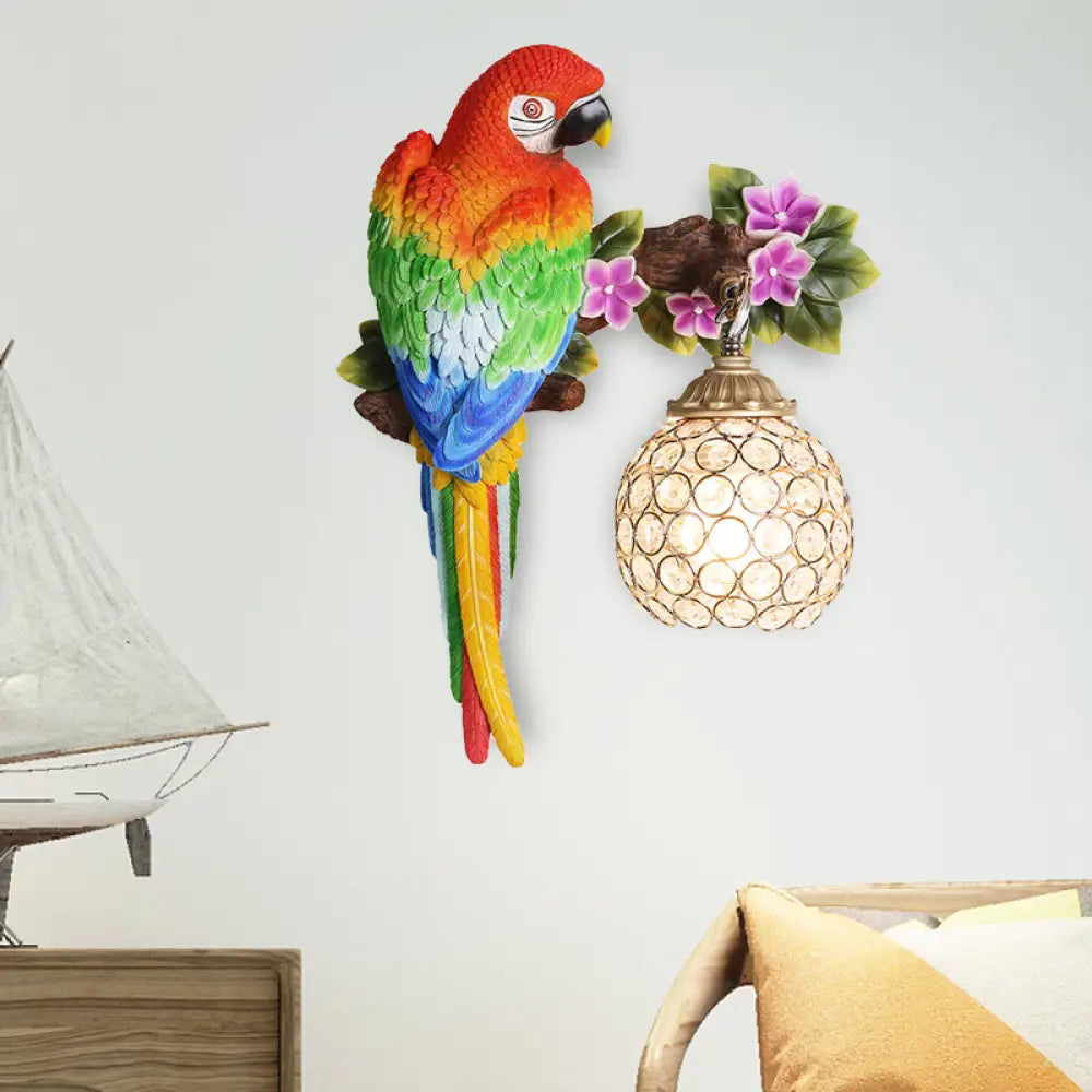DecorBites™ Parrot Wall Sconce with Crystal Lampshade - Gold Finish, Right/Left