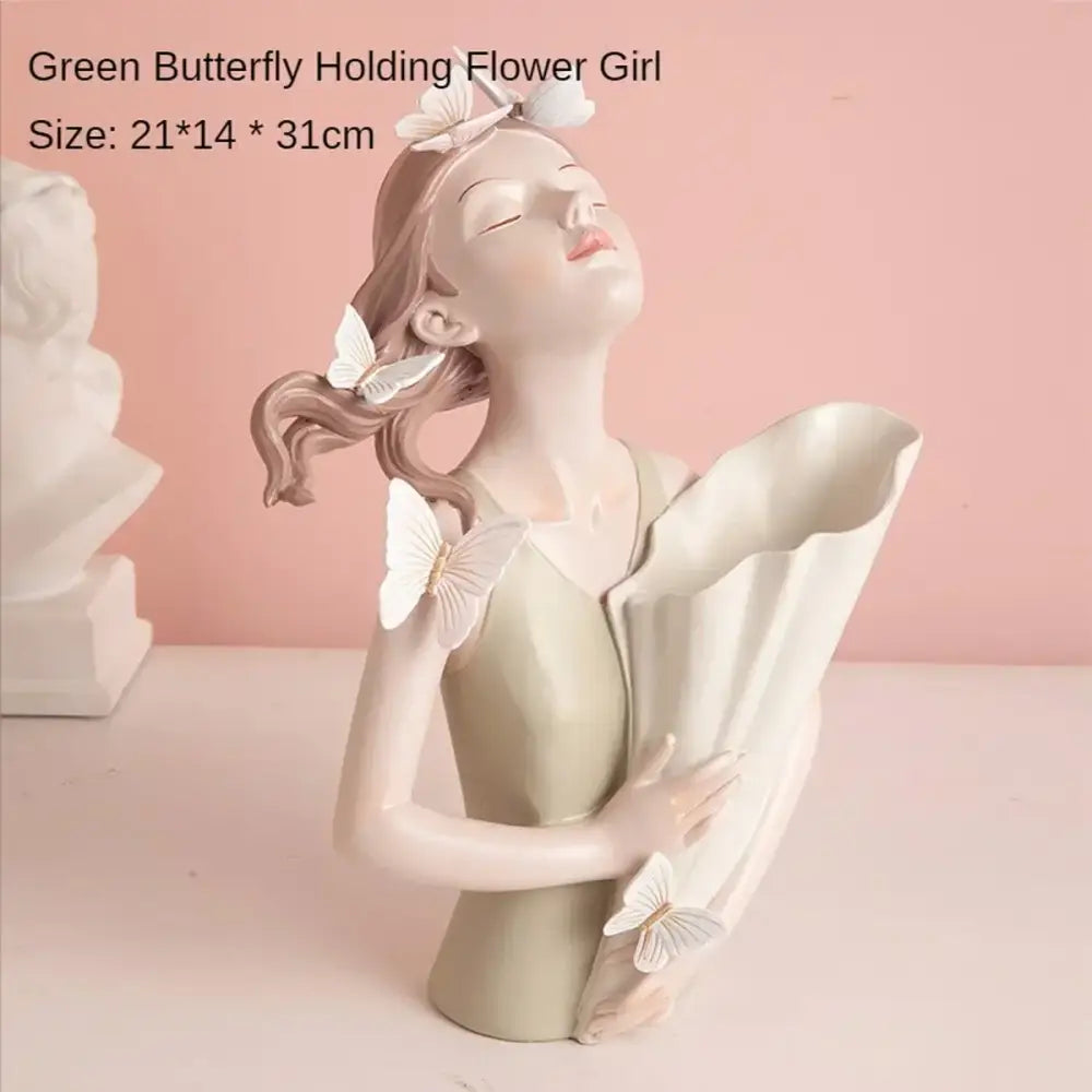 Pastel butterfly girl flower vase living room resin ornaments