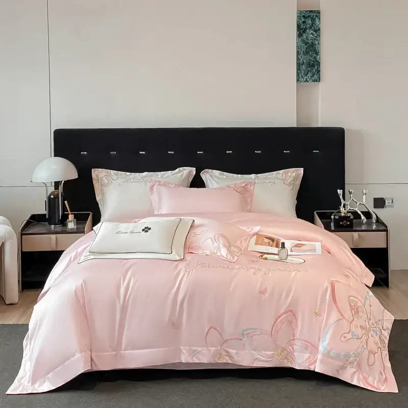 Pastel embroidered butterfly flowers bedding set bedroom duvet set