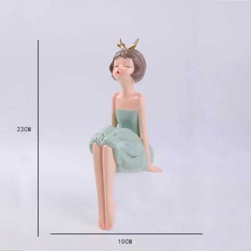 Pastel green bowknot fairy girl figurine bedroom decor