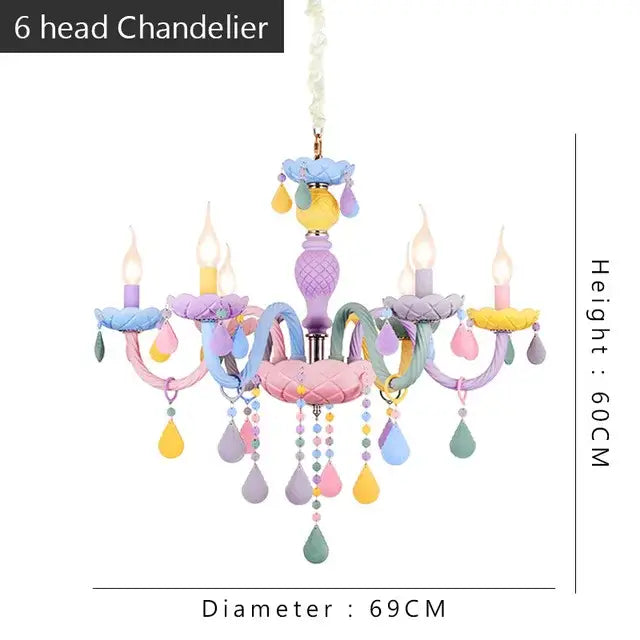 Pastel rainbow crystal candle chandelier bedroom light