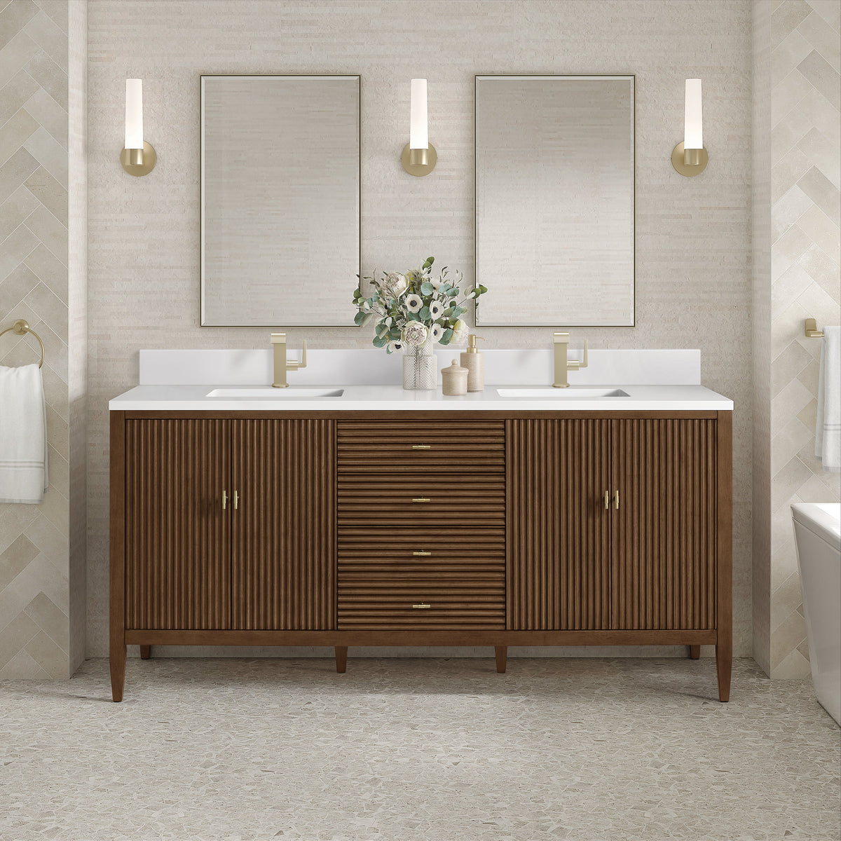James Martin Myrrin 72" Single Bathroom Vanity, Mid-Century Walnut