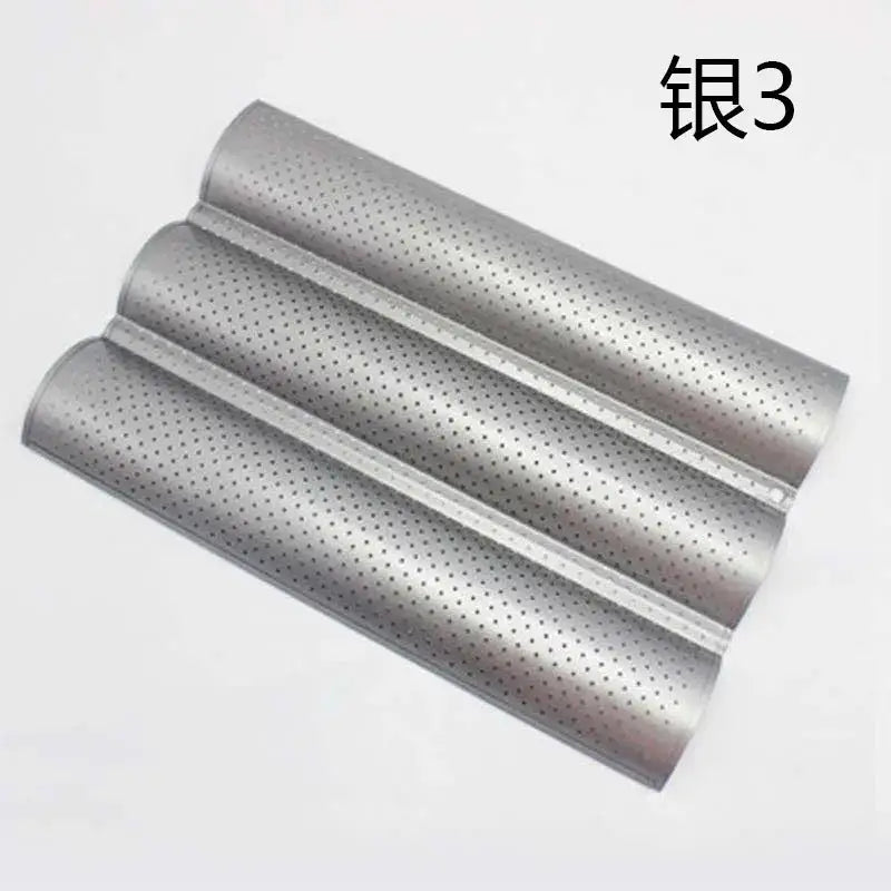 Perforated silver & black wave bread pan – kitchen non-stick tray