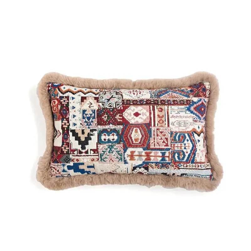 Persian style red & blue bohemian chenille lumbar pillow cover living room