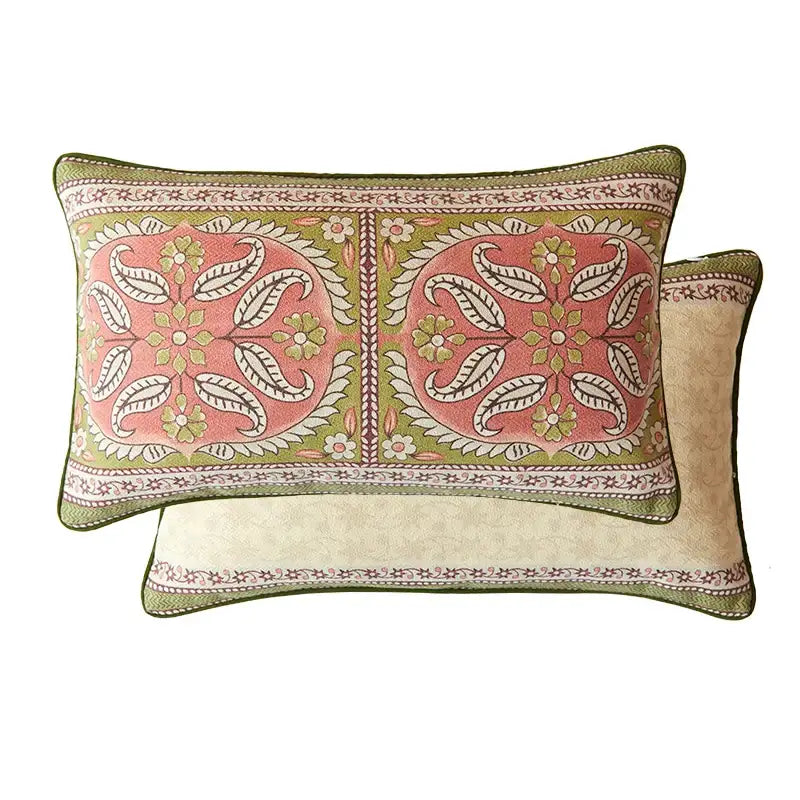 Pink and green datura flowers print cushion cover living room decor