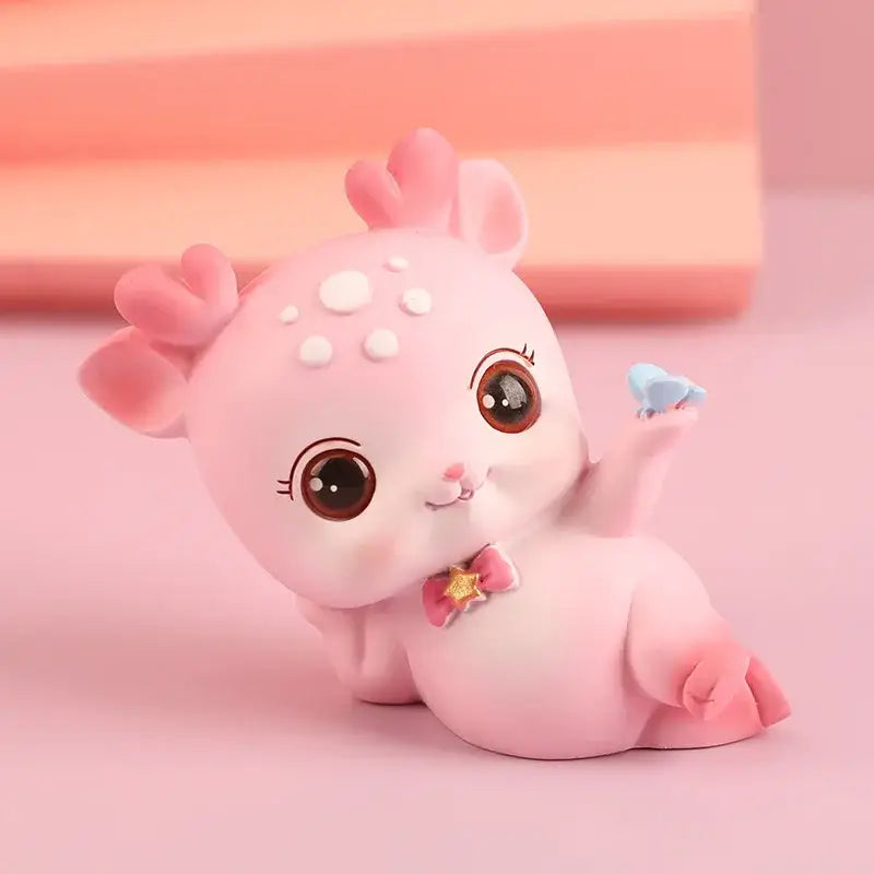 Pink cartoon deer resin figurines bedroom cake topper decor