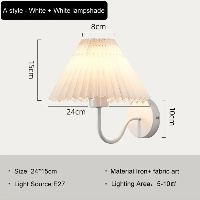 Pleated white cloth lampshade led wall lamp for bedroom living room
