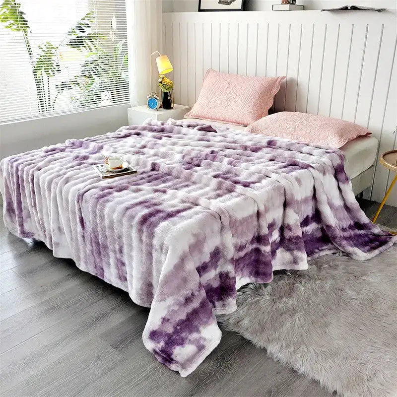 Plush gray gradient fleece throw blanket living room chunky weave