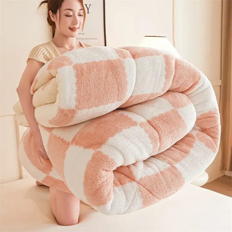 Plush navy & white cozy checkerboard duvet blanket bedroom fleece