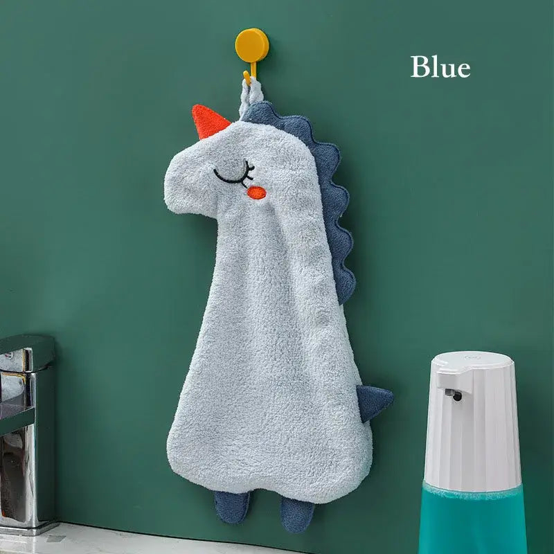 Plush unicorn light blue & tan double-layer coral velvet hand towel kitchen