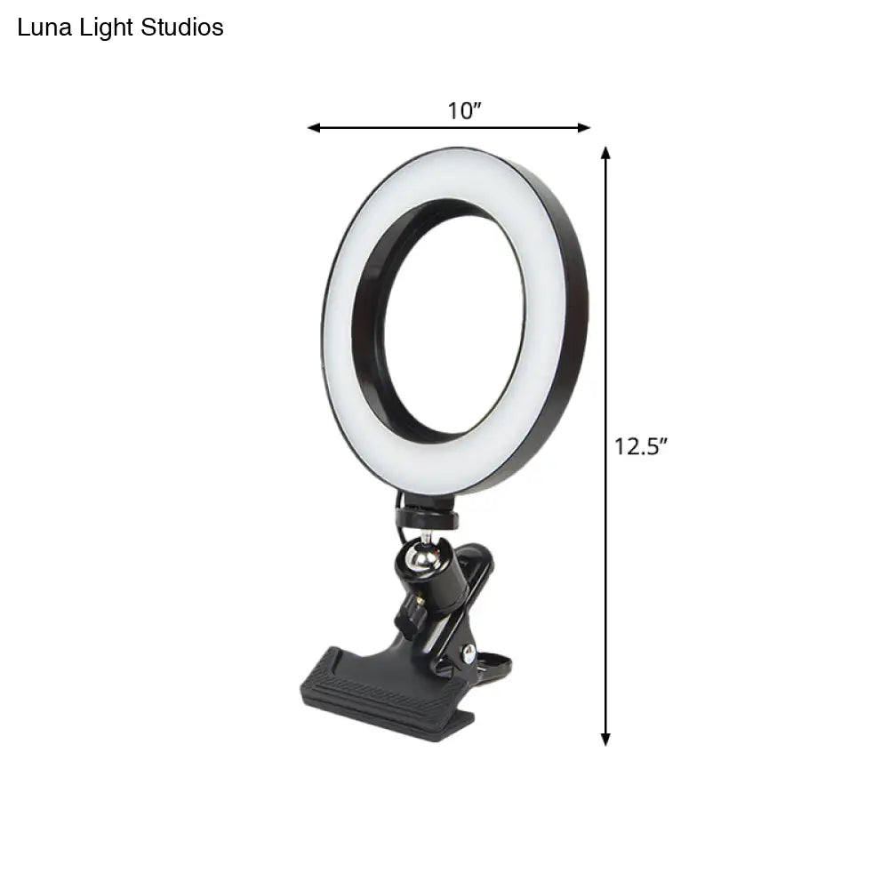 DecorBites™ Portable LED Mirror Light with Black Clip-on, Metal Shade for Mobile Phone Support