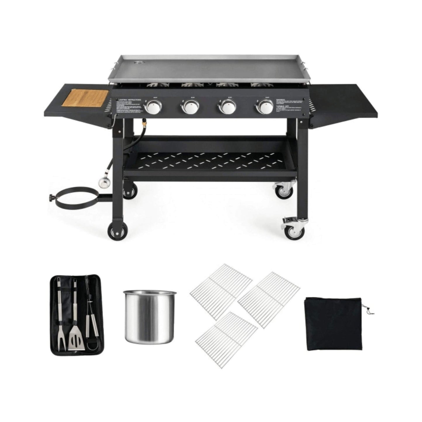 Portable Outdoor 4 Burner Propane Flat Top Gas Grill W/ Wheels, 60K BTU (SAK66104)