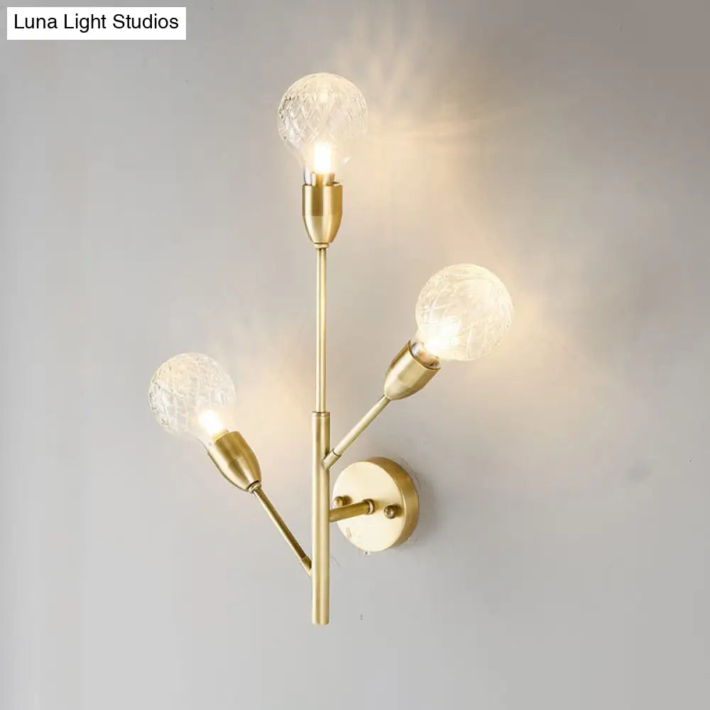 DecorBites™ Post-Modern Brass Wall Sconce with Clear Lattice Glass and 3 Branch Lights