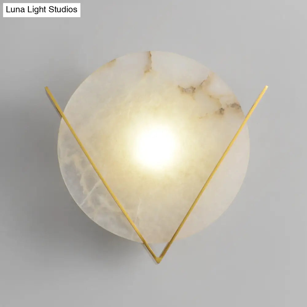DecorBites™ Post-Modern Round Panel Wall Light Sconce - Marble Bedside Lamp Fixture with Brass V Deco
