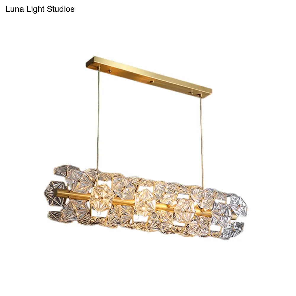 DecorBites™ Postmodern Brass Pendant Lamp with Crystal Hexagon Shade for Restaurant Lighting - 18 Bulbs Island Fixture