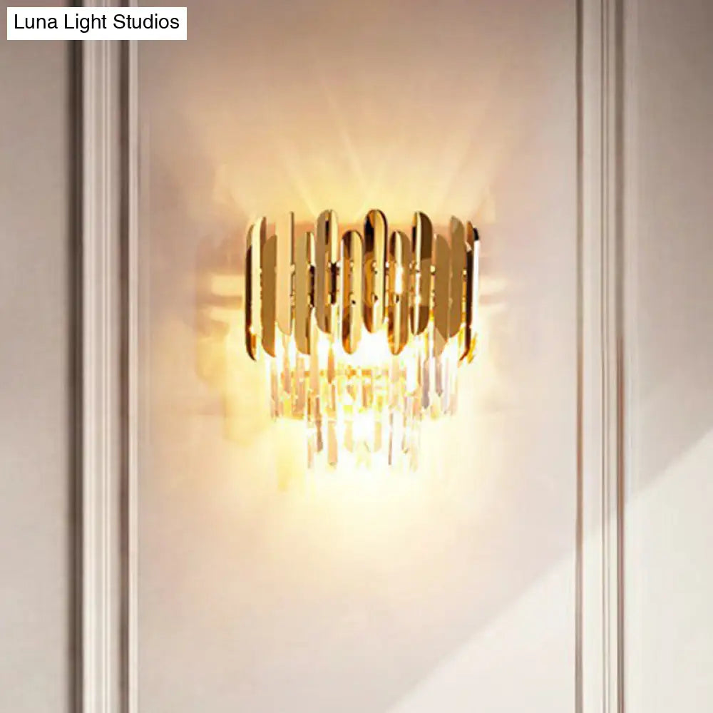 DecorBites™ Postmodern Brass Tiered Flush Wall Sconce with Crystal Lighting - Ideal for Bedroom