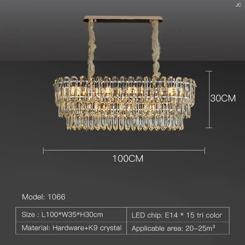 Postmodern clear and gold crystal chandelier dining room