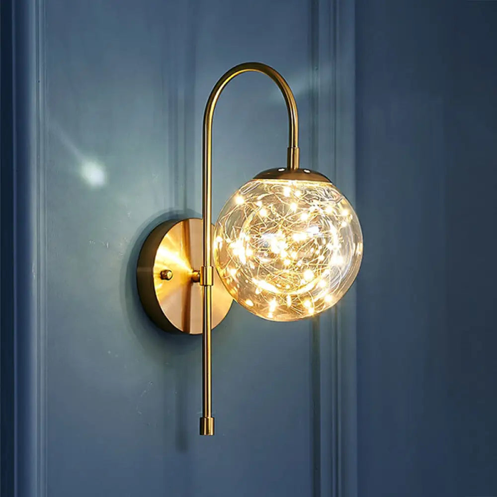 DecorBites™ Postmodern Clear Glass Gold Wall Sconce with LED Starry Light Bulbs in Ball Shape