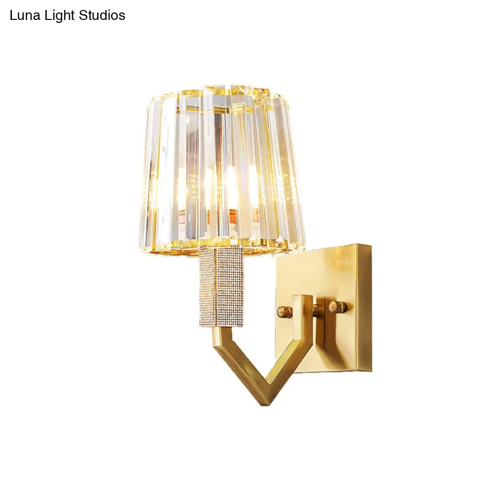DecorBites™ Postmodern Crystal Prism Gold Wall Sconce with Clear Tapered Shade - 1-Light Wall Mount Fixture