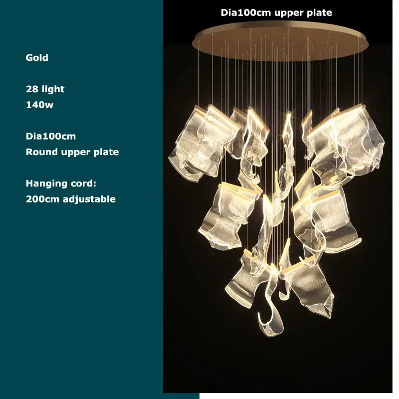 Postmodern golden love paper chandelier foyer led light