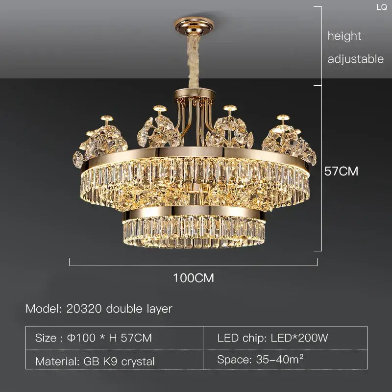 Postmodern gold double layer crystal chandelier living room