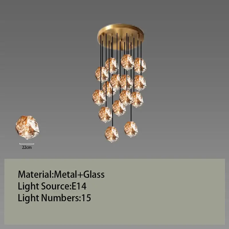 Postmodern gold irregular glass led chandelier dining room light