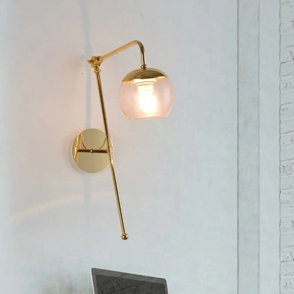 DecorBites™ Postmodern Swing Arm Wall Sconce Light with Clear Glass Shade in Black/Gold