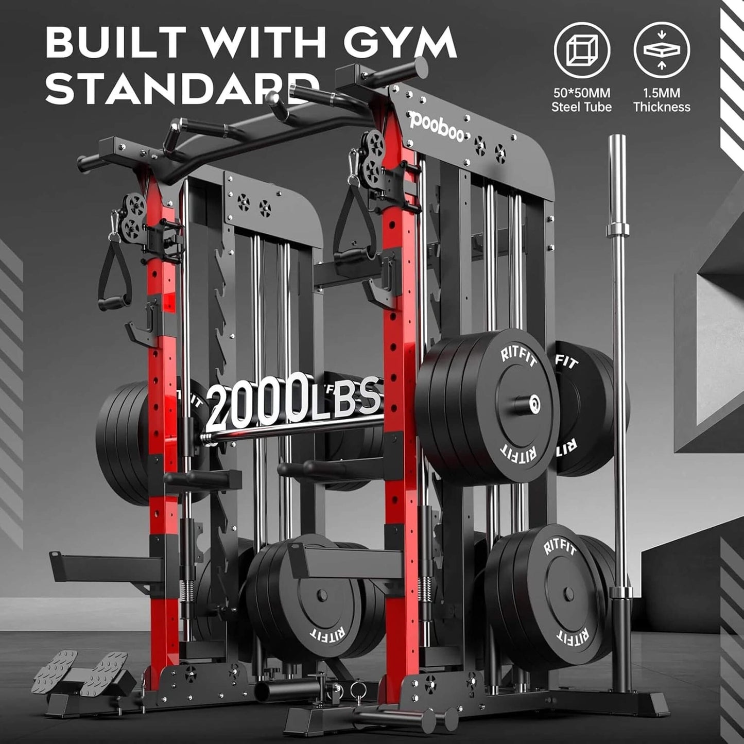 Rovix Premium All-In-One Squat Rack Power Cage With Smith Machine, 2000LBS (SAK59213)