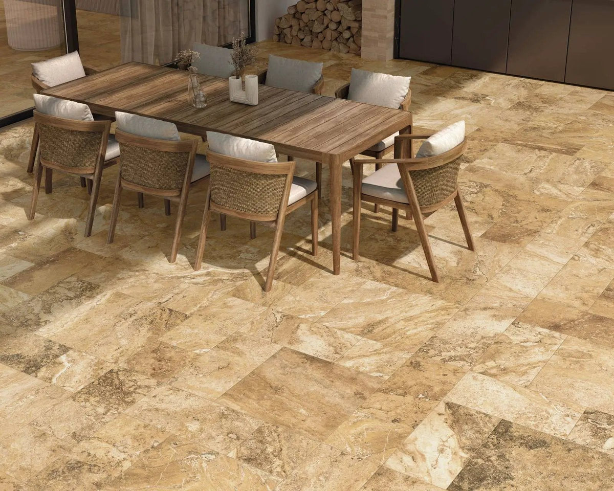Frontier20 Travertine Select Cross Cut Scabas Look Porcelain Pavers 12x24