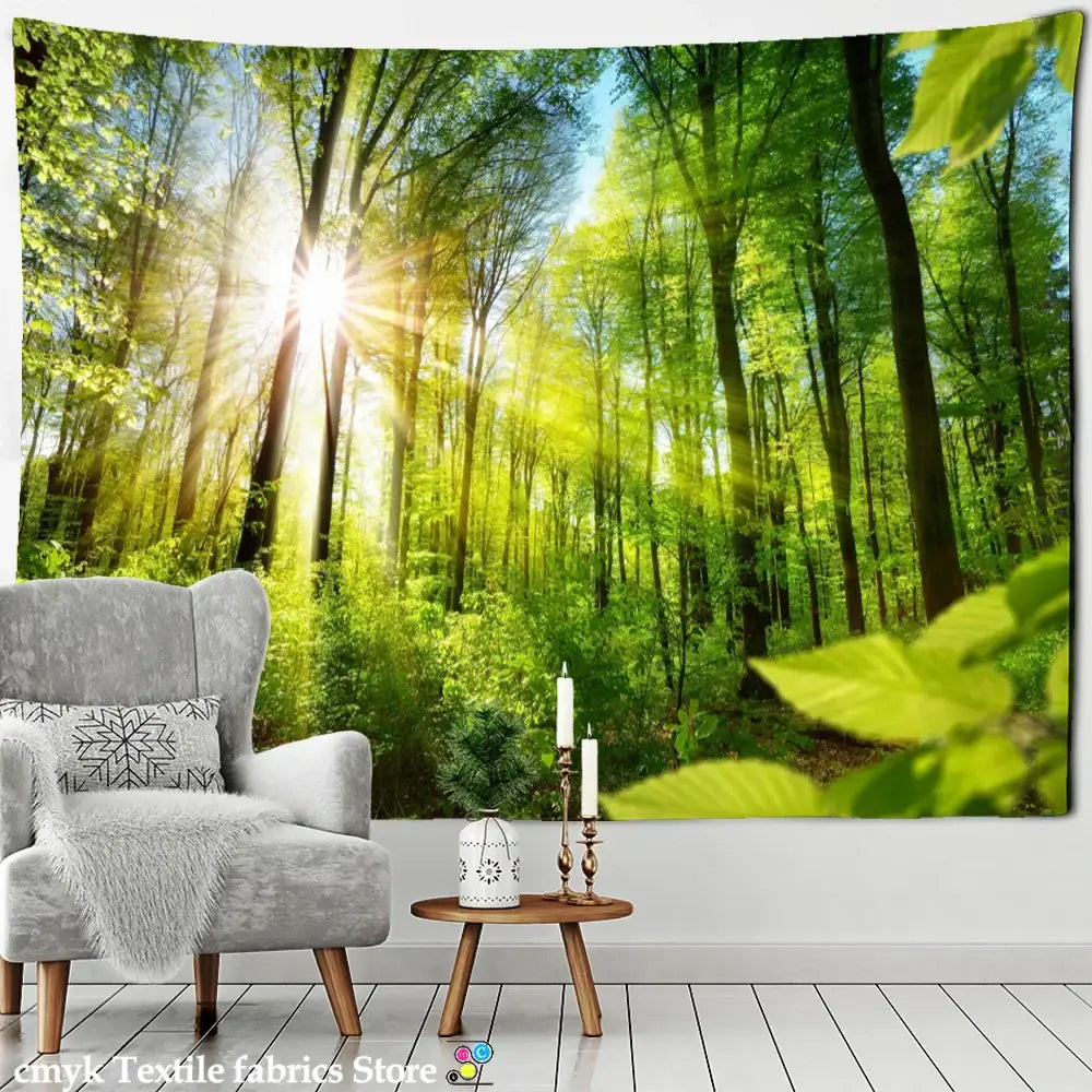 Psychedelic bamboo forest pigeon path tapestry bedroom wall decor