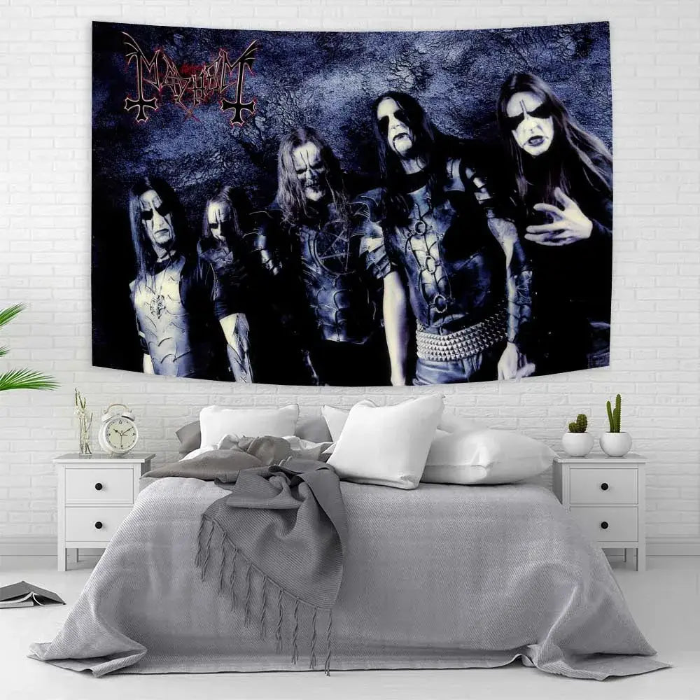Psychedelic black metal flag banner bedroom silk screen wall art