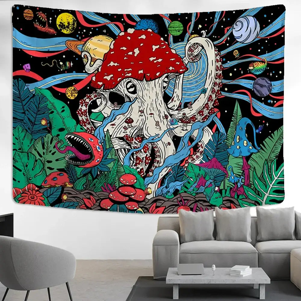 Psychedelic octopus abstract mushroom tapestry wall hanging bedroom decor
