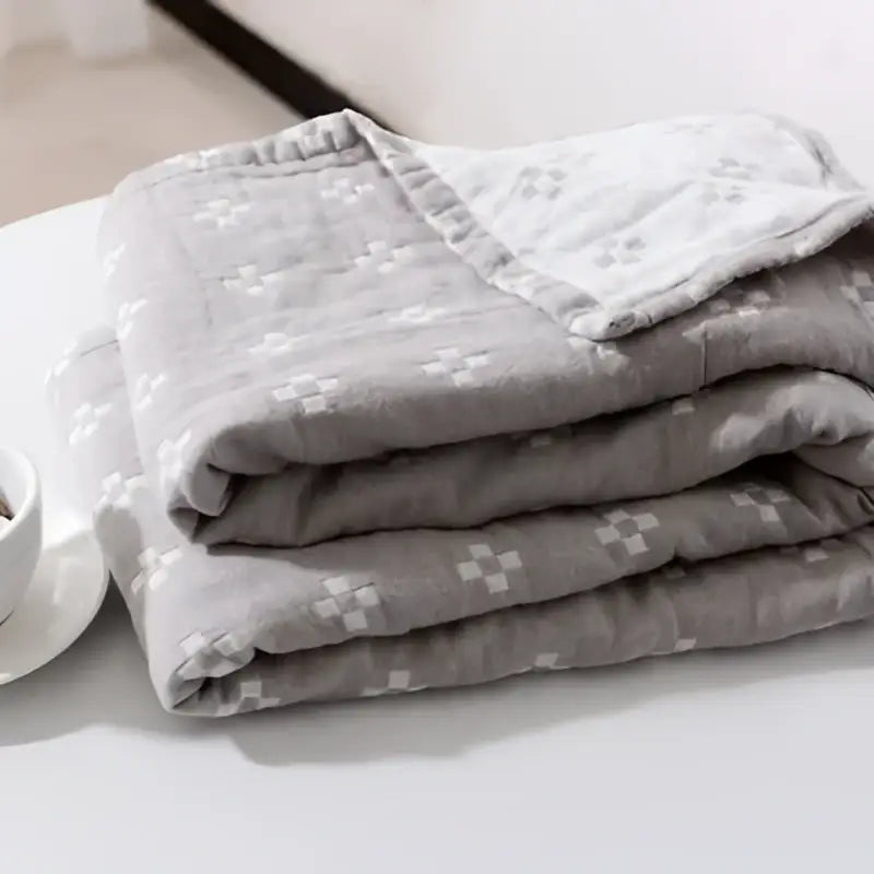 Quilted gray & blue cotton summer blanket bedroom bedspread