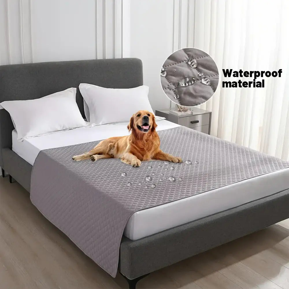Quilted gray waterproof dog bed cover bedroom non slip pad