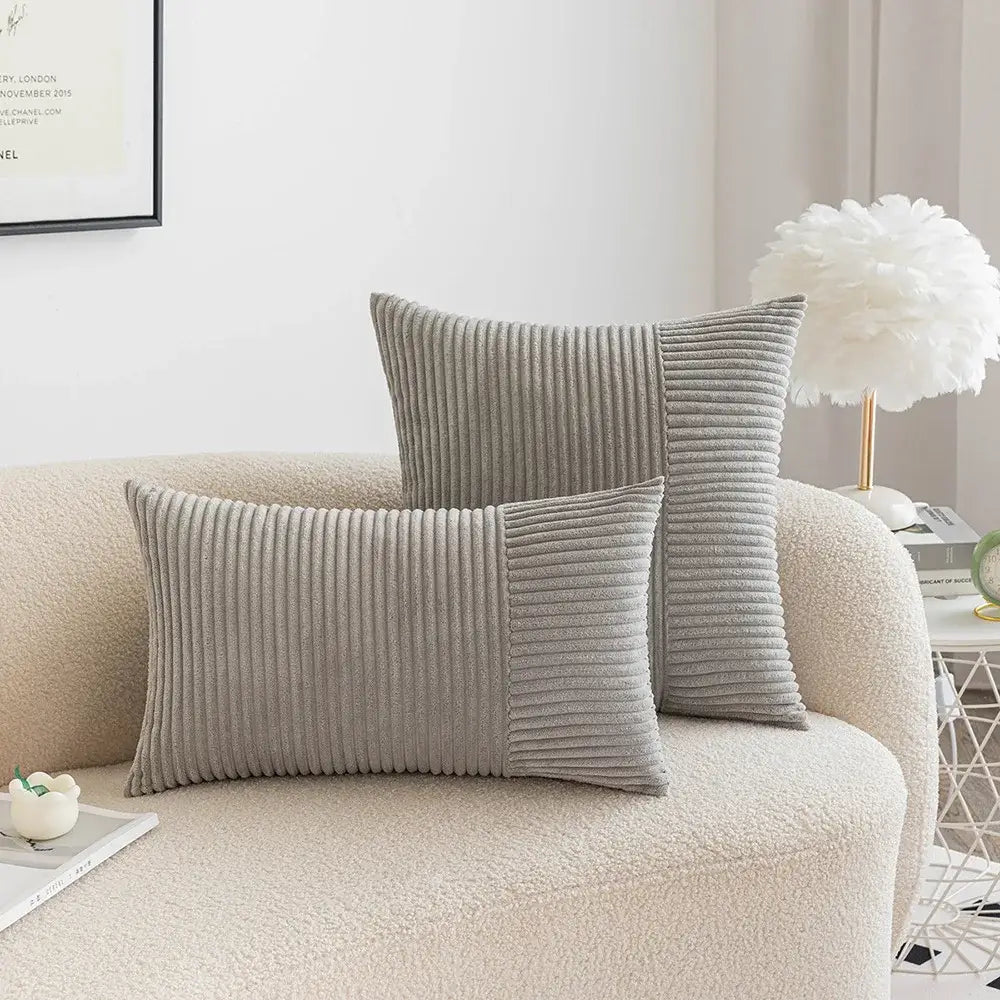 Red corduroy patchwork striped cushion covers set of 2 living room