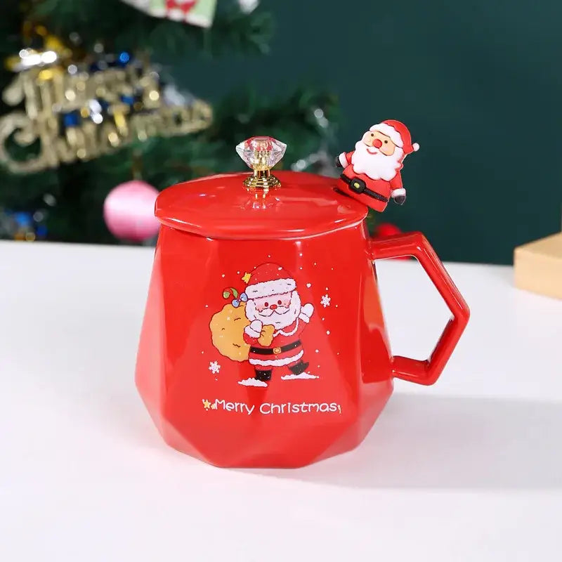 Red santa claus christmas ceramic mug set kitchen decor