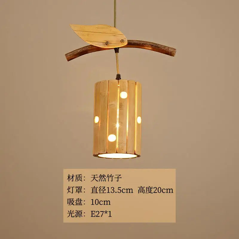 Retro bamboo art chandelier natural wood dining room pendant light