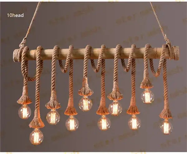Retro bamboo hemp rope pendant lights dining room chandelier