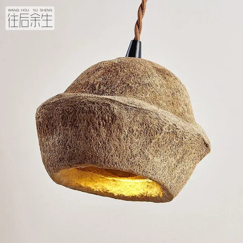 Retro beige cork fruit shell bedside pendant light for bedroom