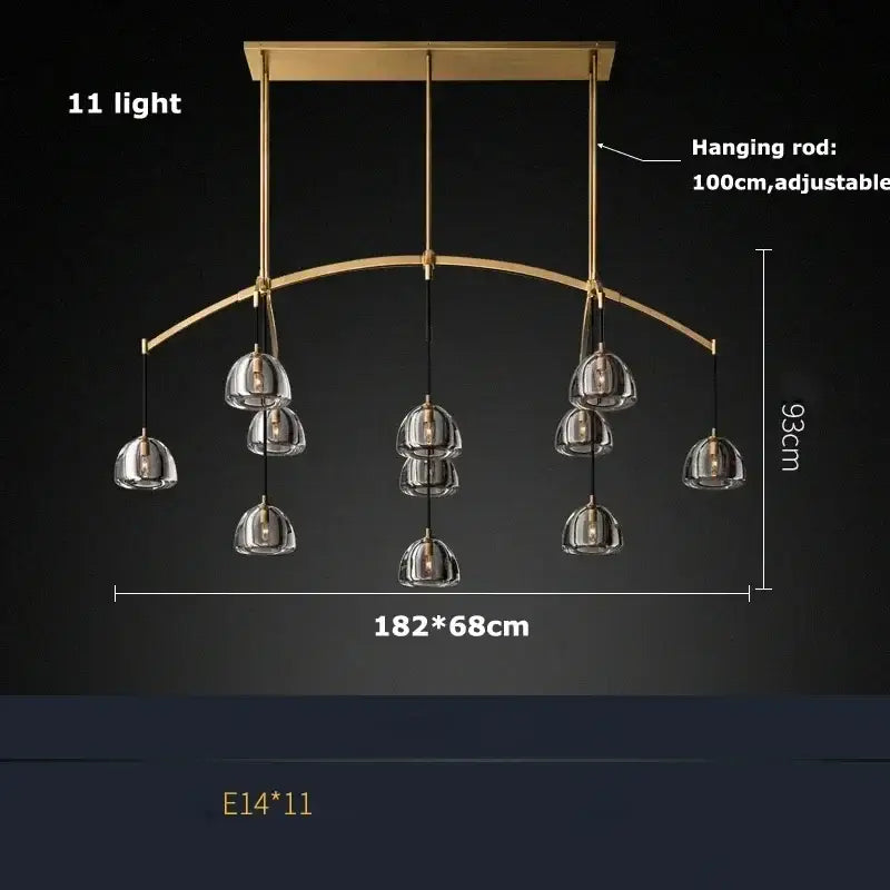 Retro black brass crystal glass pendant light dining room chandelier