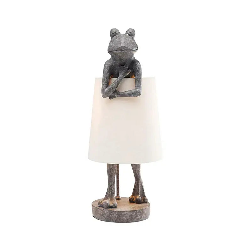 Retro black frog resin desk lamp bedroom lighting with white shade